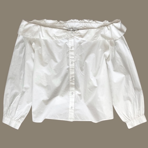 L'Academie X Revolve Off Shoulder Ruffled Button Up Shirt Cutout Tie Back White - Picture 6 of 11